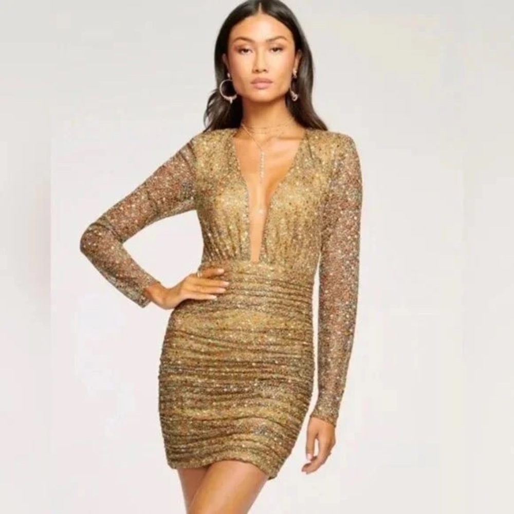 Ramy Brook Gold Multi Long Sleeve Leith Dress